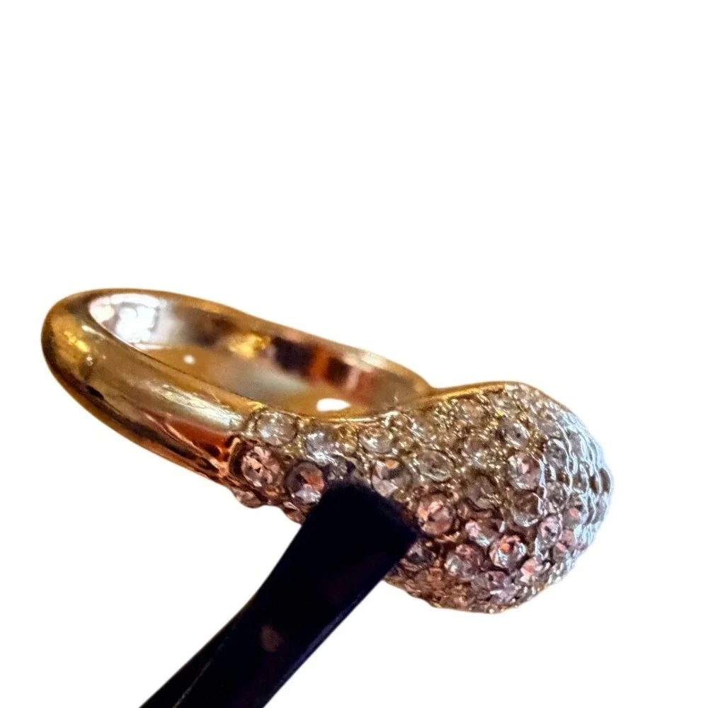 Dazzling Pave Ring Gold Tone  Dome Sparkle Cocktail Ring Size 8